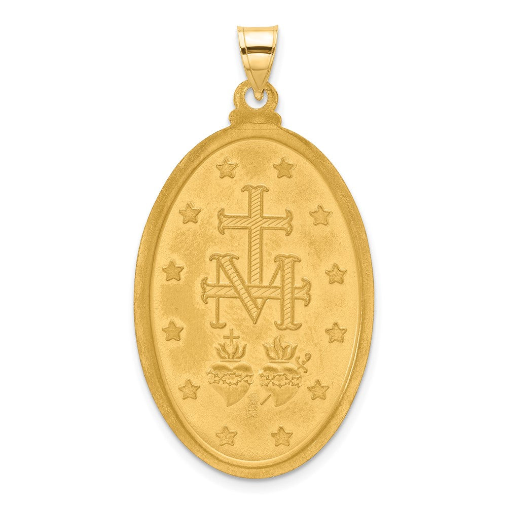 14k Satin and Polished Virgin Mary Medal Solid Oval Pendant