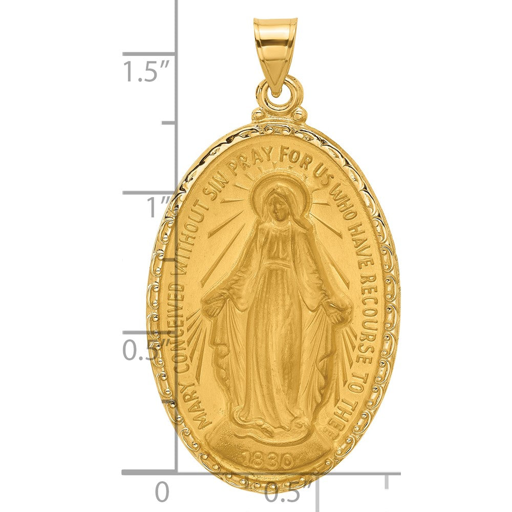 14k Satin and Polished Virgin Mary Medal Solid Oval Pendant