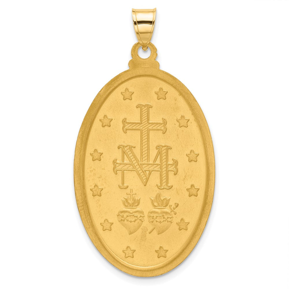 14K with Rhodium Satin and Polished Virgin Mary Medal Solid Oval Pendant