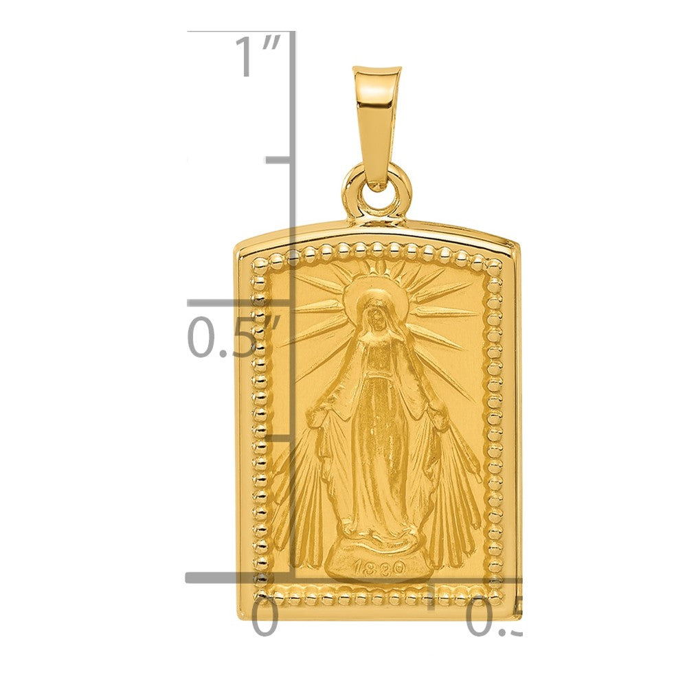 14K Rectangular Hollow Virgin Mary Medal