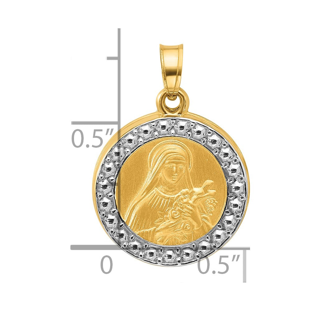 14k with Rhodium Hollow St. Theresa Pendant
