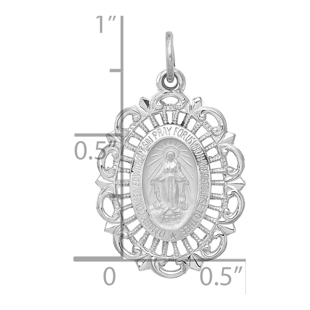 14k White Gold Virgin Mary Medal Solid Charm