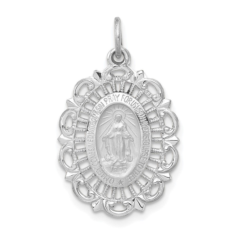 14k White Gold Virgin Mary Medal Solid Charm