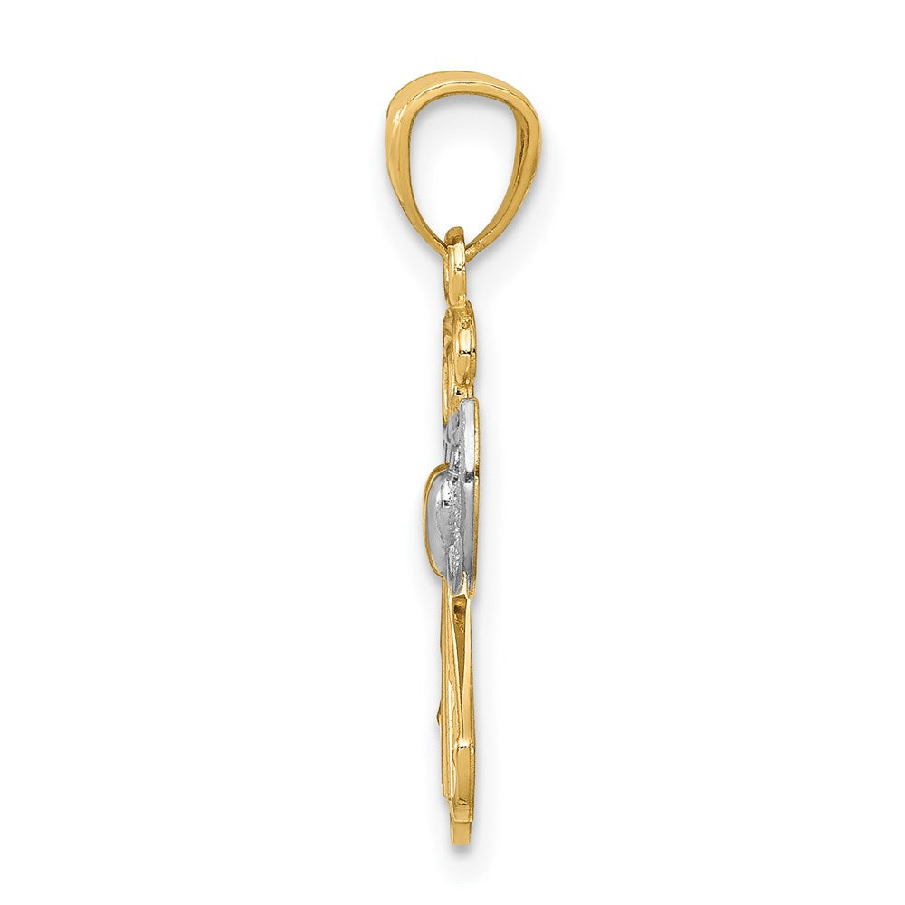 14K w/Rhodium Filigree Angel Pendant
