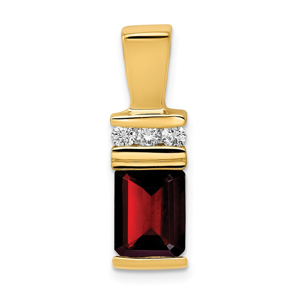 14k 8x6mm Emerald Cut Garnet VS Diamond Slide