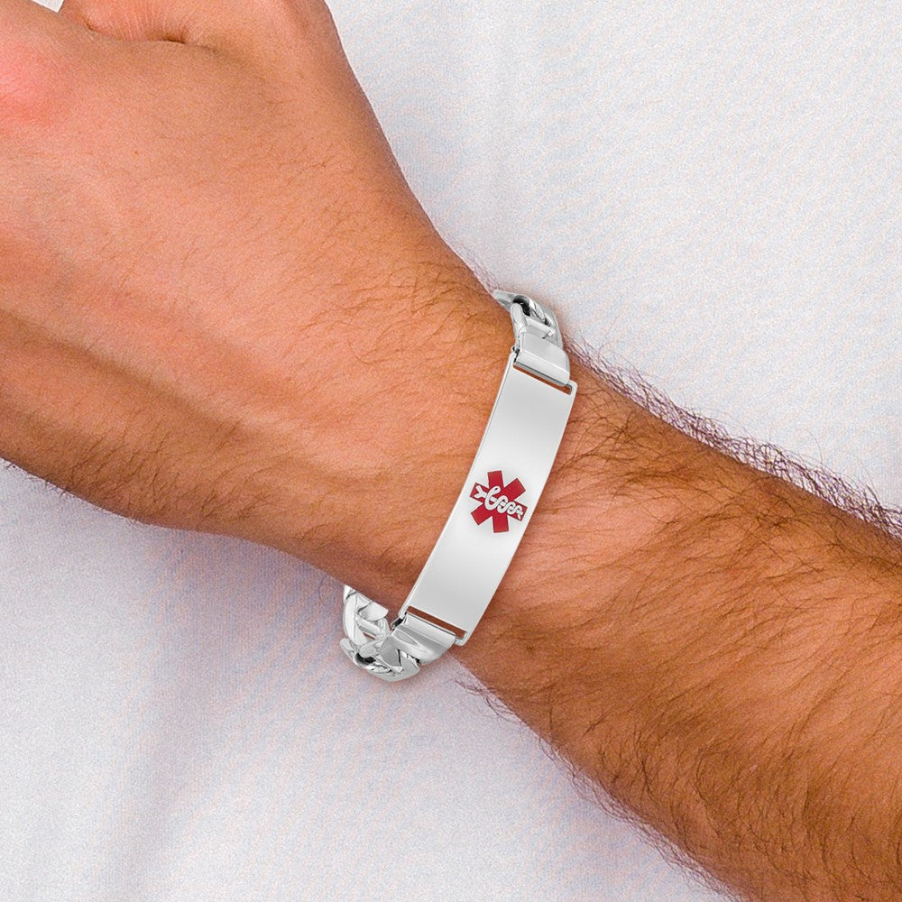 Sterling Silver Rhodium-plated Medical ID Anchor Link Bracelet