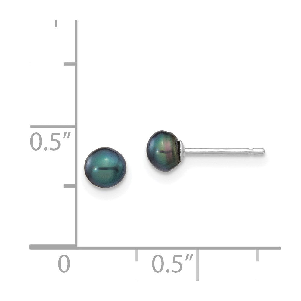 14k White Gold 4-5mm Black Button Freshwater Cultured Pearl Stud Post Earrings