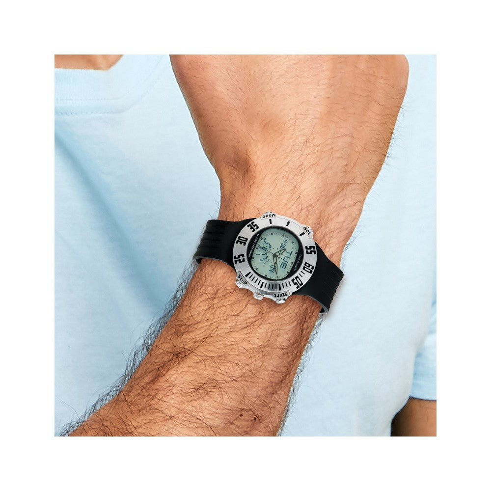 Mens Charles Hubert Rubber Band Silver Digital Dial Chronograph Watch