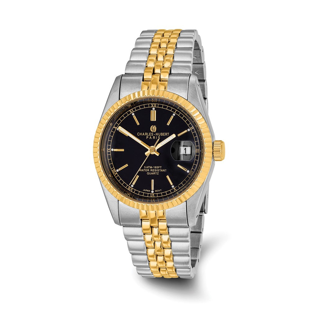 Mens Charles Hubert IP-plated Two-tone Black Dial Watch
