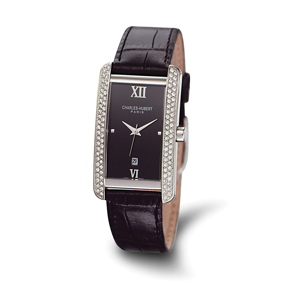 Mens Charles Hubert Leather Band Black Dial 27x37mm Watch