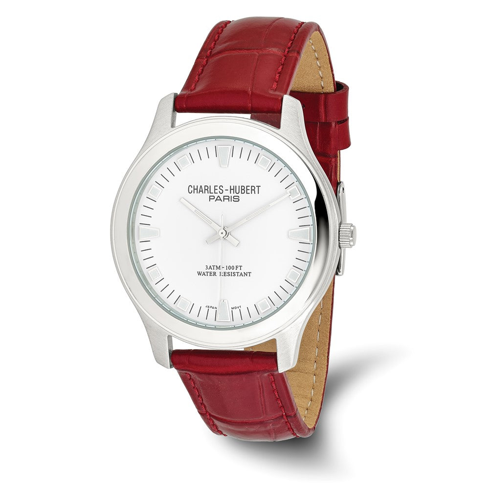 Mens Charles Hubert Leather Band White Dial Watch