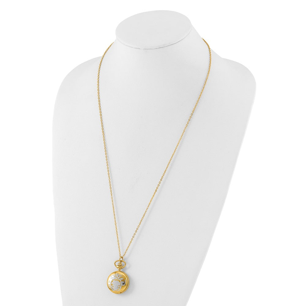 Charles Hubert Two-tone Floral Design Pendant Watch