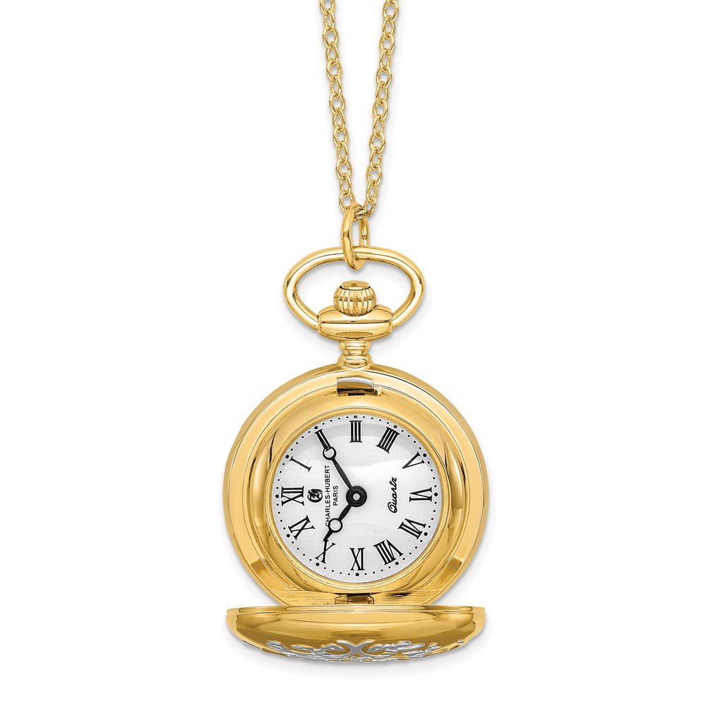 Charles Hubert Two-tone Floral Design Pendant Watch