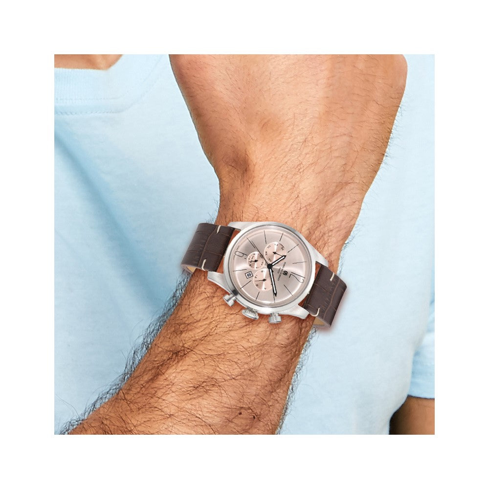 Mens Charles Hubert Stainless Steel Leather Band 46mm Dual Time Watch