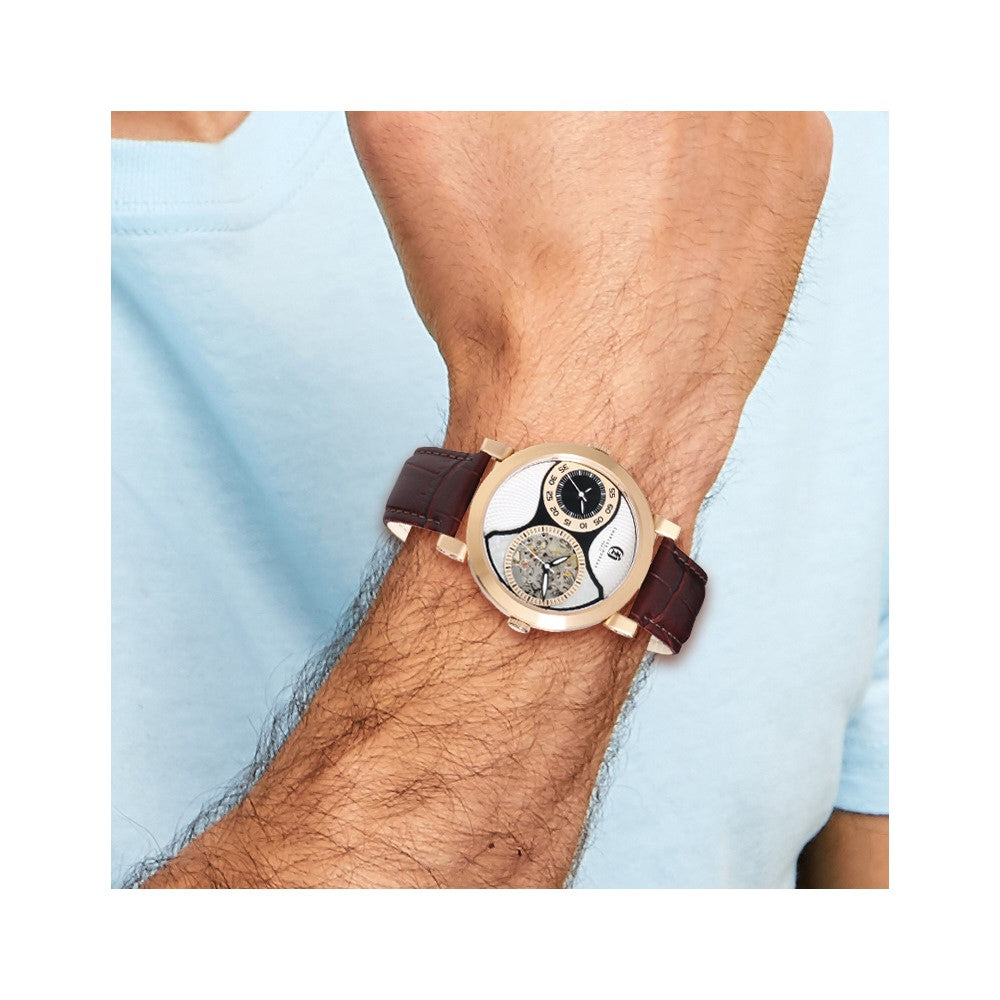 Mens Charles Hubert Rose IP-plated Leather Band 46mm Dual Time Watch