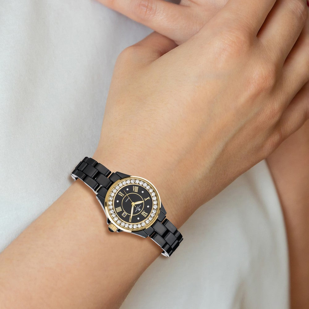 Charles-Hubert Black Ceramic Yellow IP-plated Crystal Bezel Black Dial with Date Watch