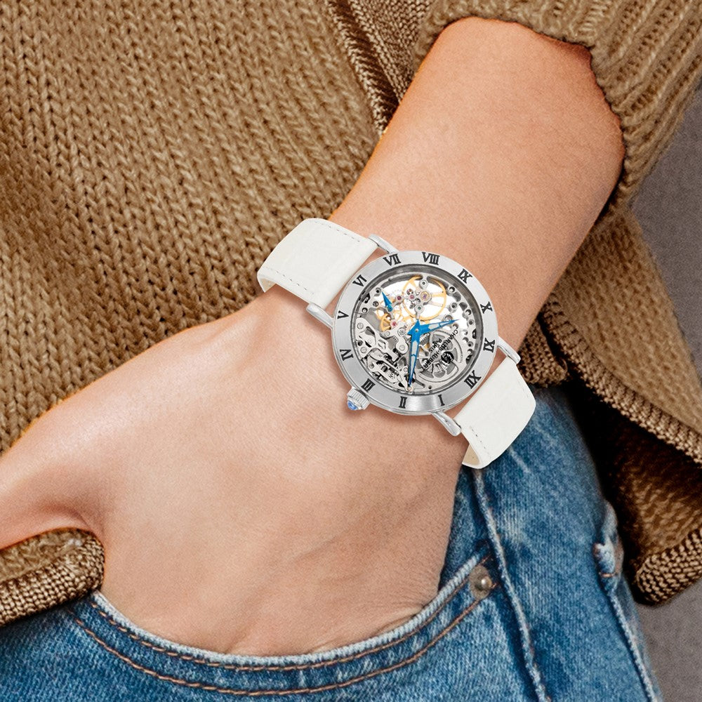 Ladies Charles Hubert Stainless Skeleton Dial Leather Band 35mm Watch
