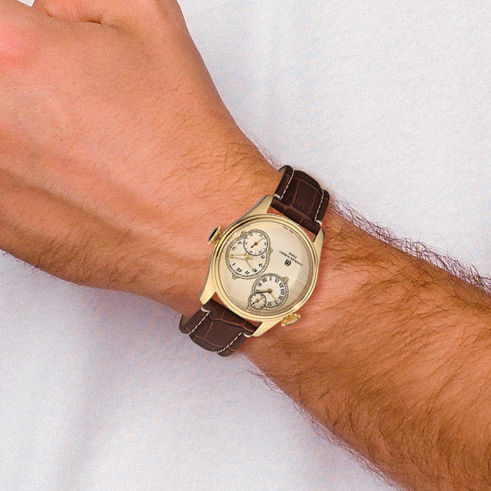 Mens Charles Hubert Stainless Steel Gold Dial Dual Time Watch