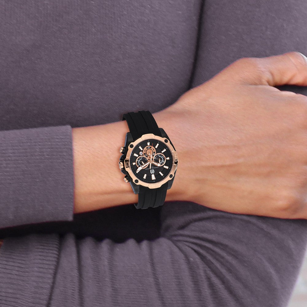 Mens Charles Hubert Stainless Steel Chronograph Black Dial Watch