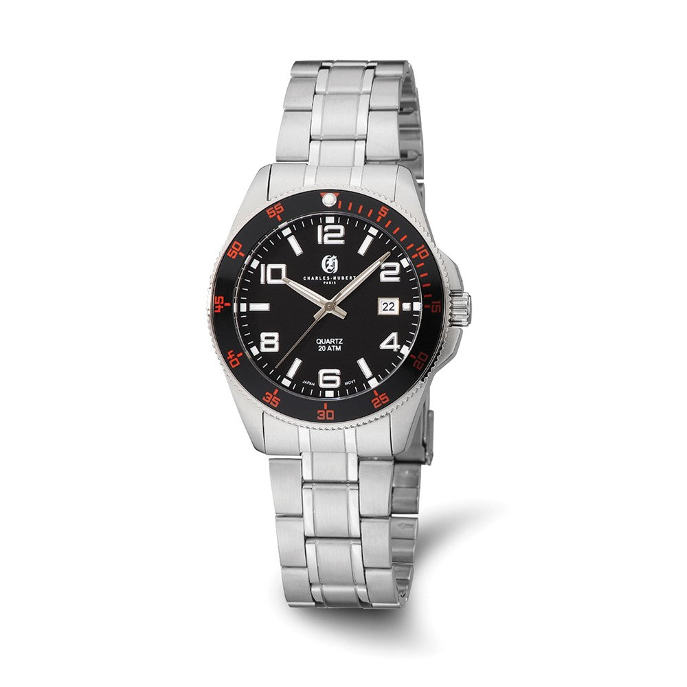 Mens Charles Hubert Stainless Steel Black Dial Watch