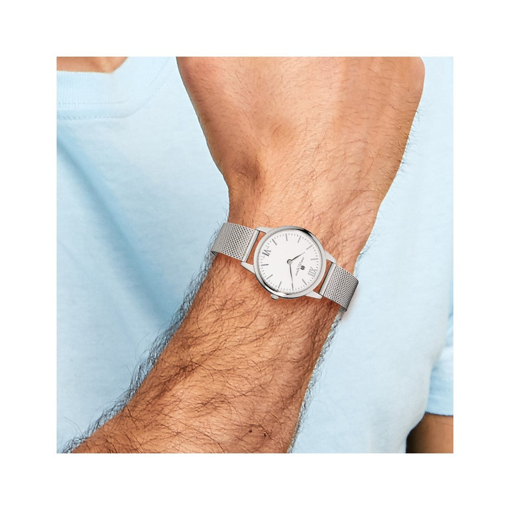 Mens Charles Hubert Stainless Steel Silver-tone Dial Mesh Band Watch