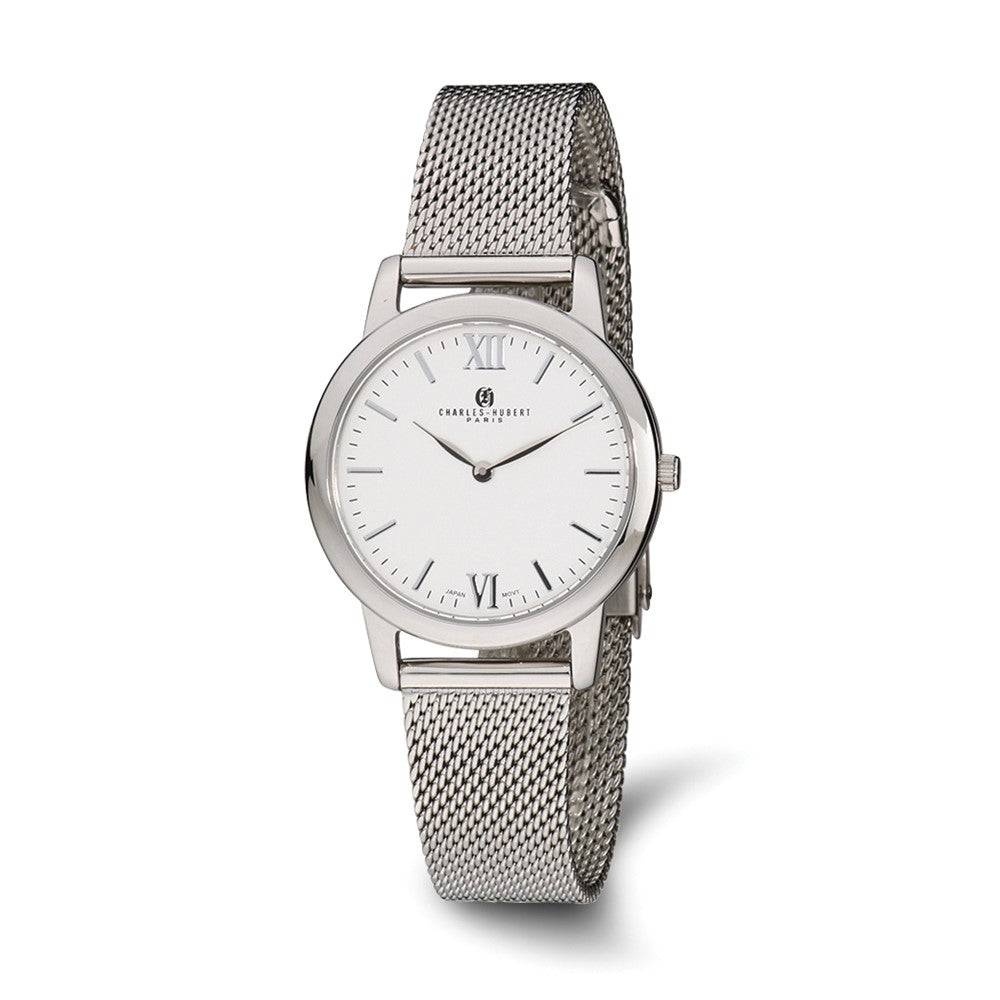 Ladies Charles Hubert Stainless Steel Silver-tone Dial Mesh Band Watch