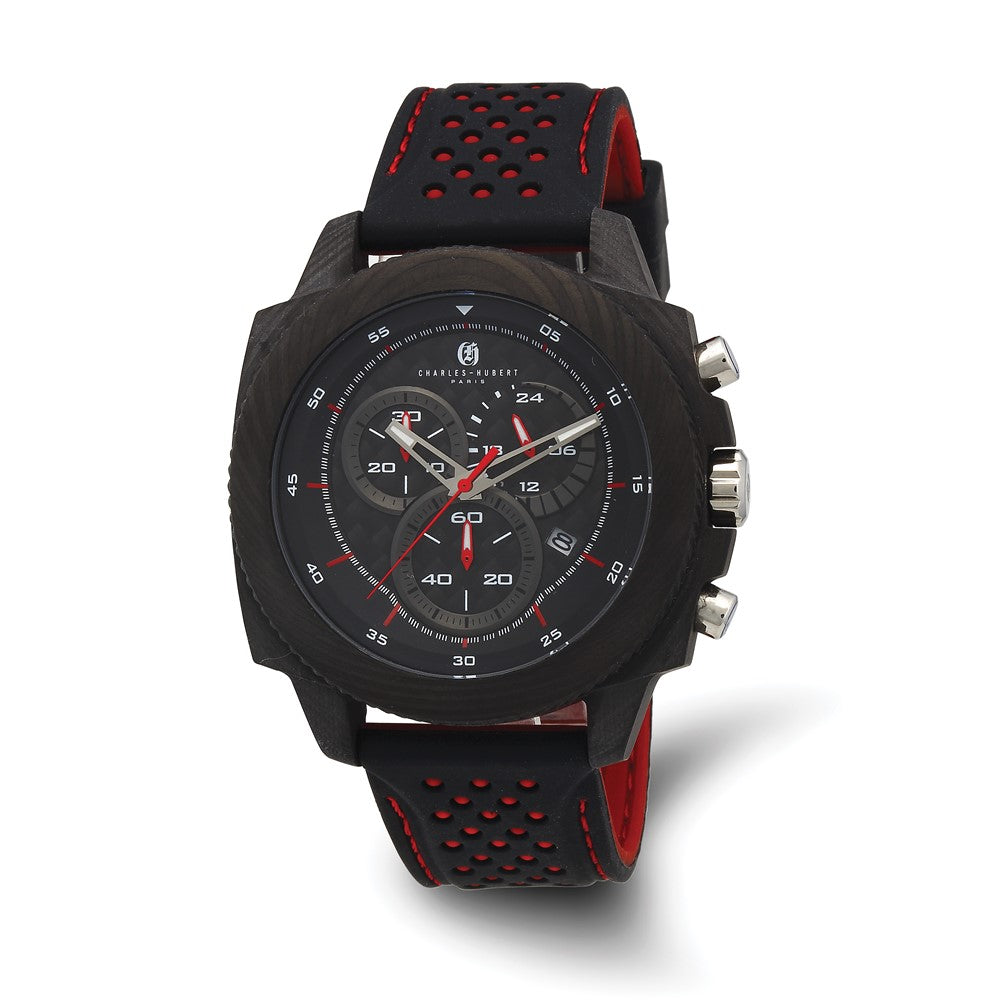 Charles Hubert Carbon Fiber Case Chronograph Red Strap Watch