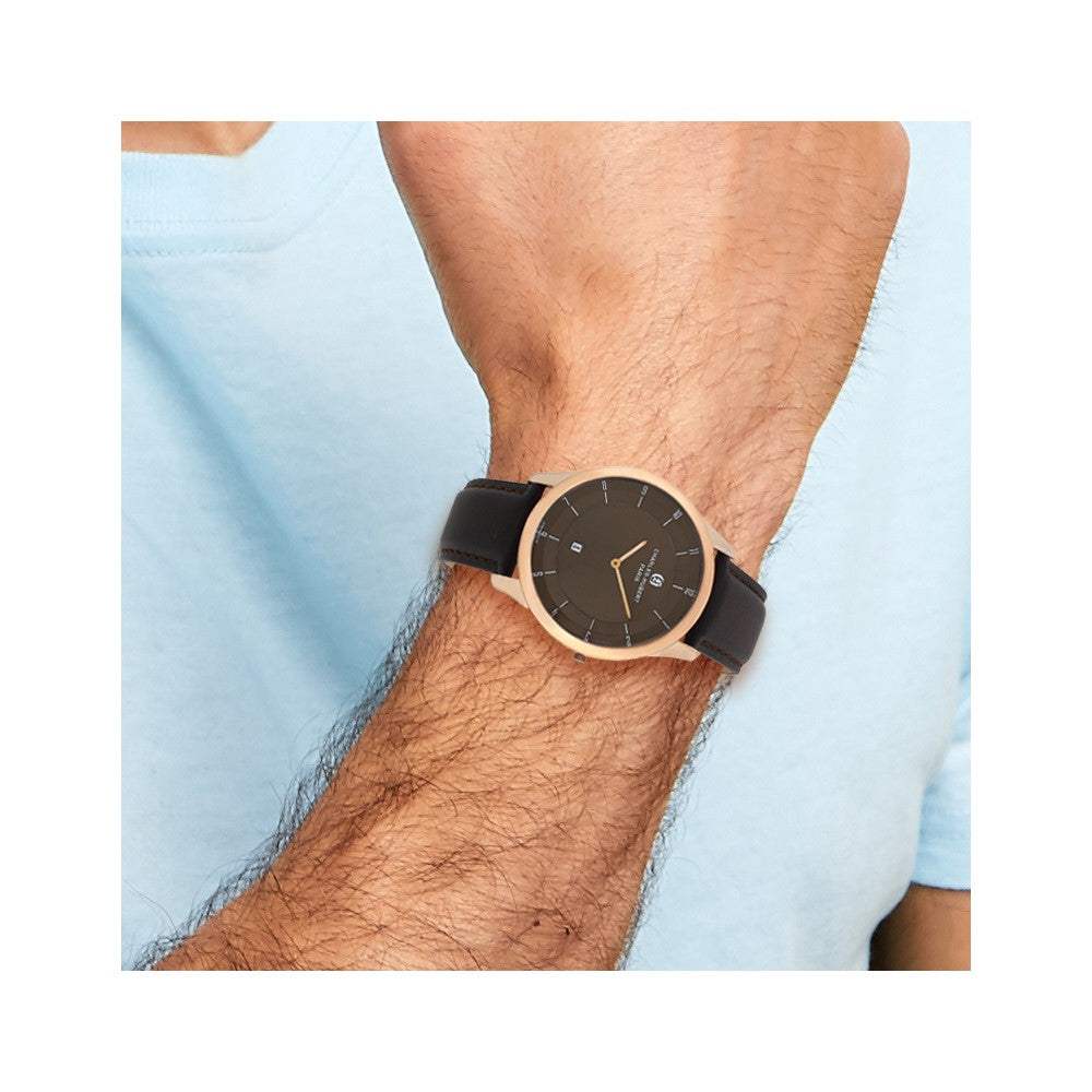 Mens Charles Hubert Rose IP-plated Stainless Brown Dial Watch