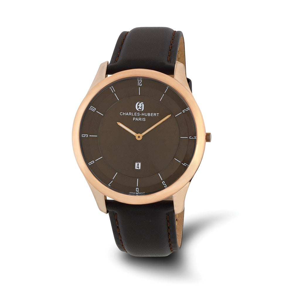 Mens Charles Hubert Rose IP-plated Stainless Brown Dial Watch