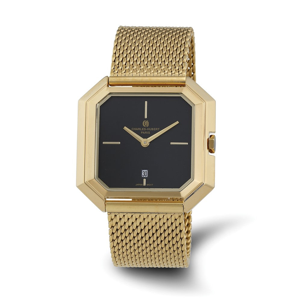 Mens Charles Hubert IP-plated Stainless Mesh Black Dial Quartz Watch