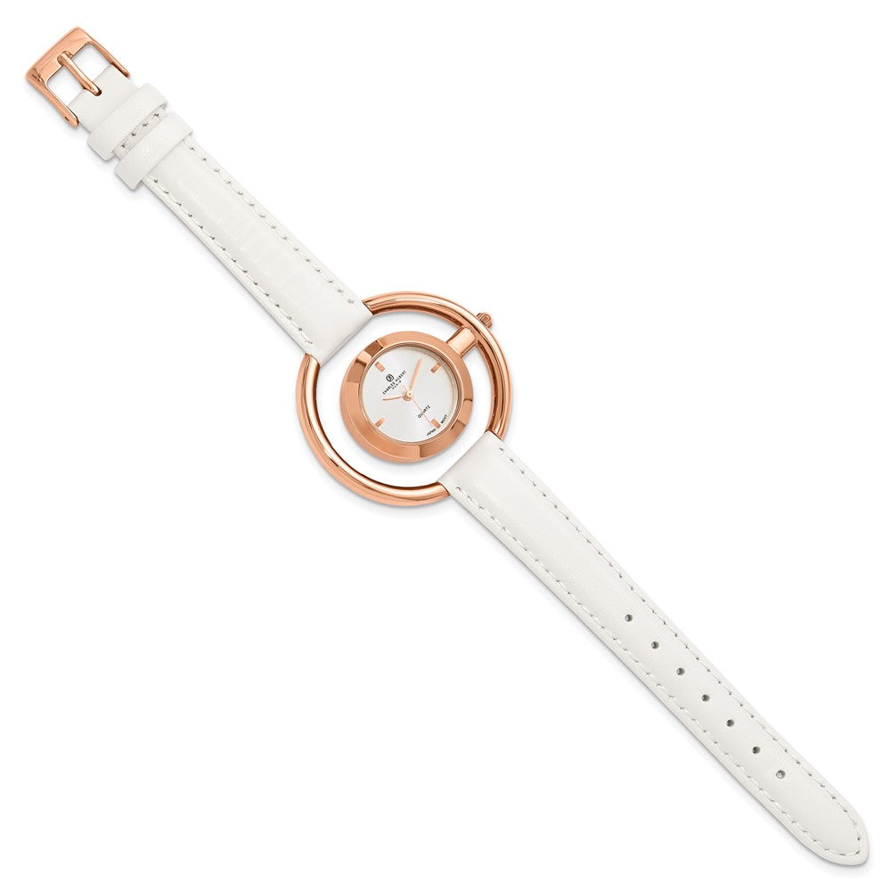 Ladies Charles Hubert Rose Finish Brass Silver-tone Dial Modern Circle Watc