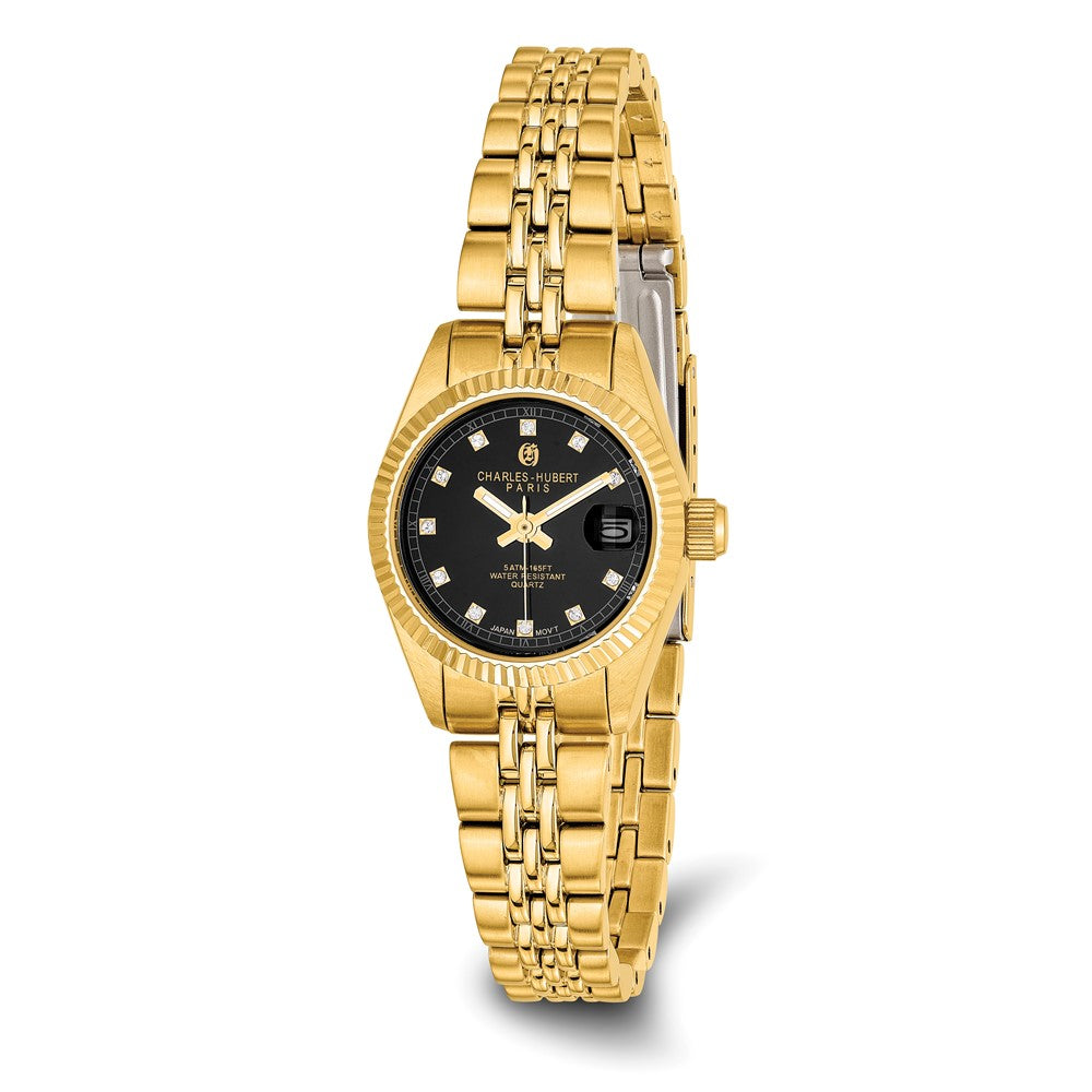 Ladies Charles Hubert IP-plated Stainless Steel Black Dial Watch