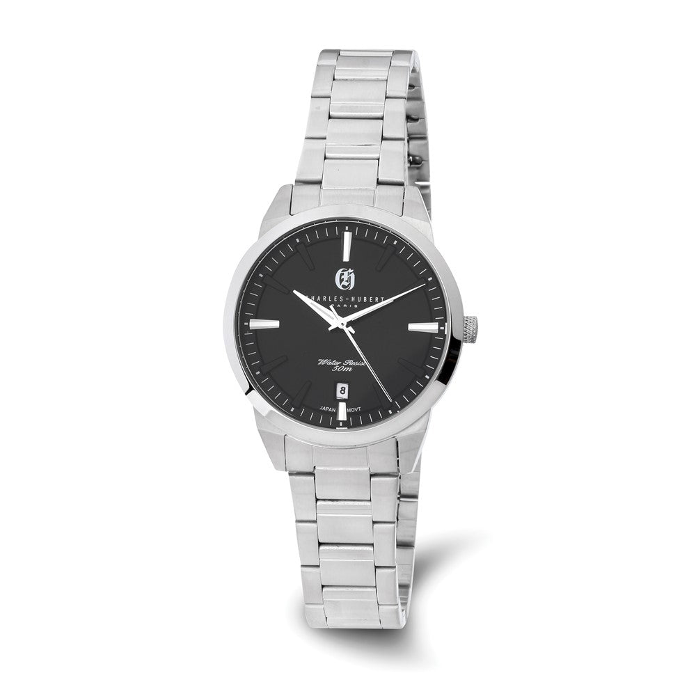 Ladies Charles Hubert Stainless Steel Black Dial Watch