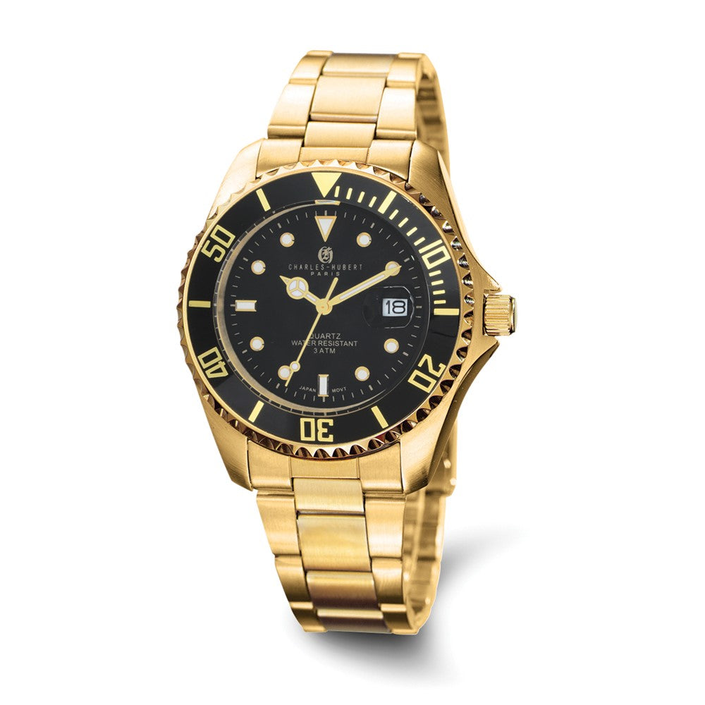 Mens Charles Hubert Gold-plated Stainless Steel Black Dial Watch