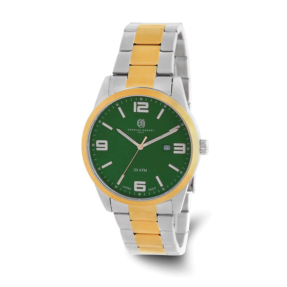 Charles-Hubert Two-Tone Yellow IP-plated Stainless Steel Green Dial with Date Watch