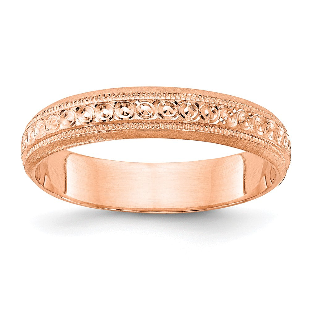 14k Rose Gold 3mm Design Etched Wedding Band Size 7