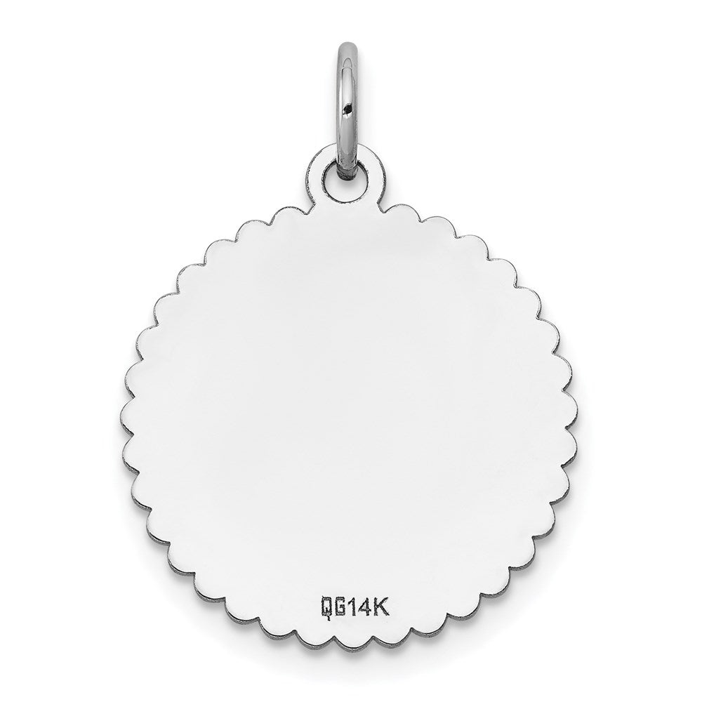 14k White Gold .018 Gauge Engraveable Scalloped Disc Charm