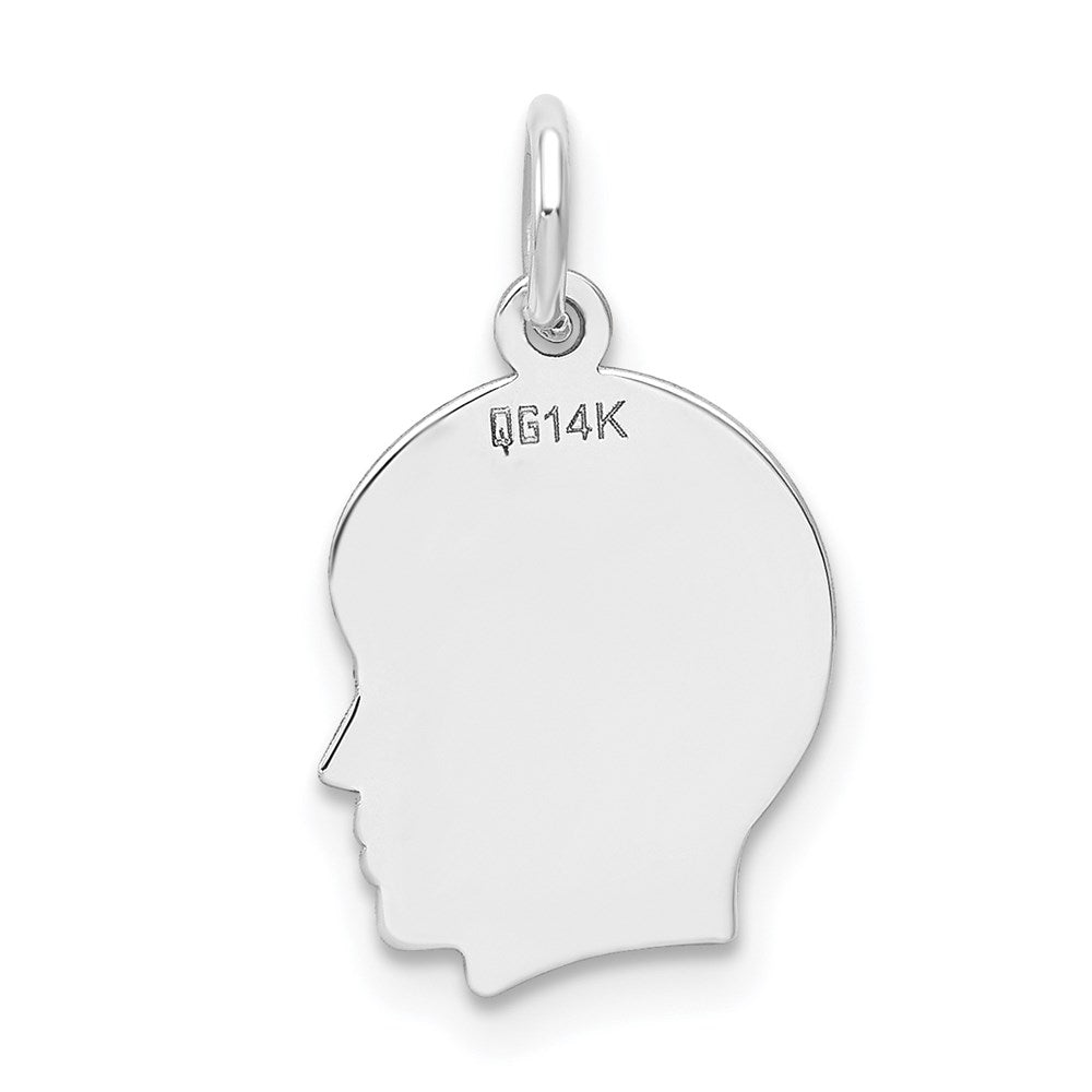 14k White Plain Small.018 Depth Facing Right Engravable Boy Charm