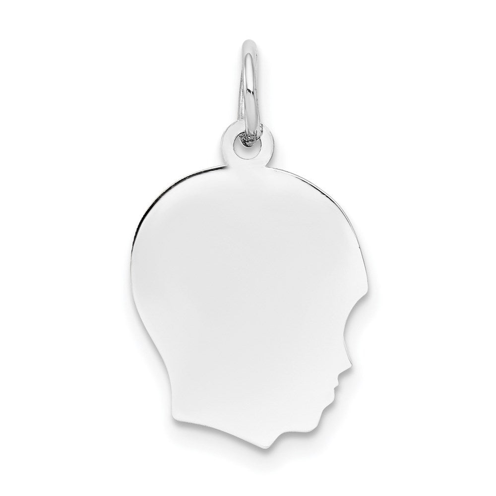 14k White Plain Medium.027 Depth Facing Right Engravable Boy Charm