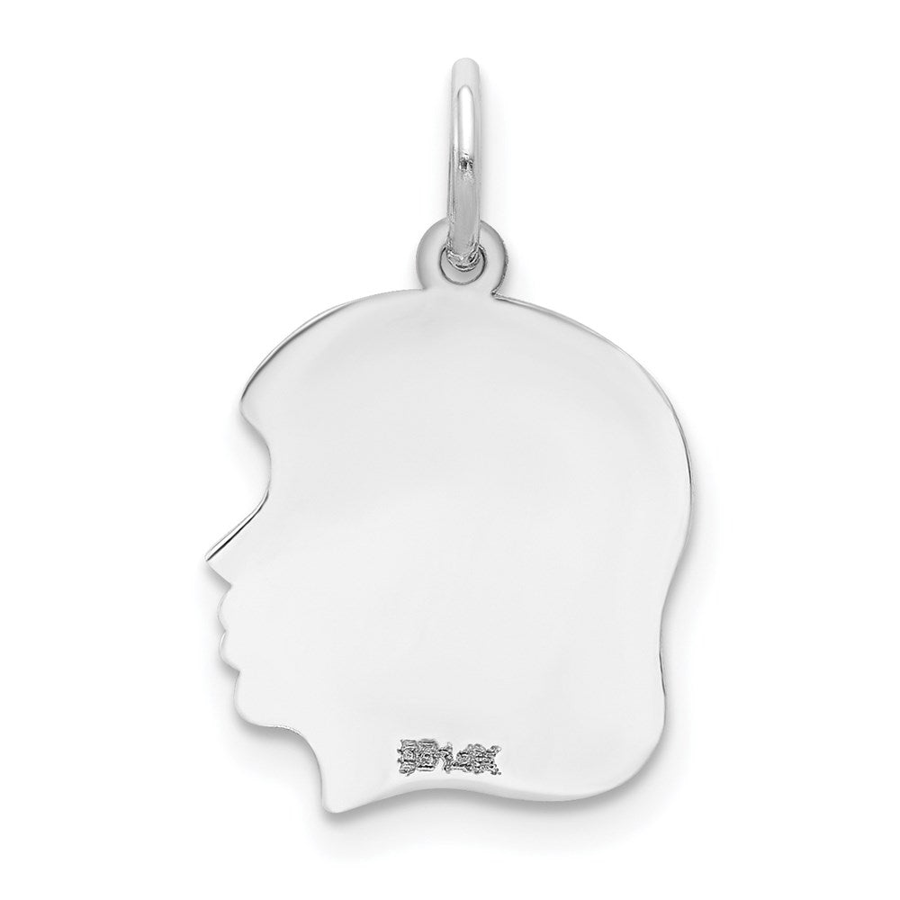 14k White Plain Medium.013 Depth Facing Right Engravable Girl Charm
