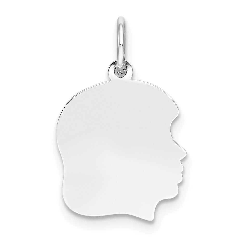 14k White Plain Medium.018 Depth Facing Right Engravable Girl Charm