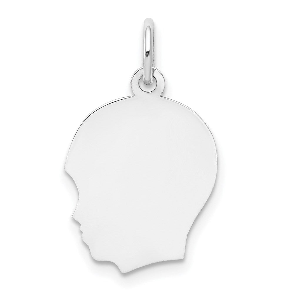 14k White Plain Medium.011 Depth Facing Left Engravable Boy Charm