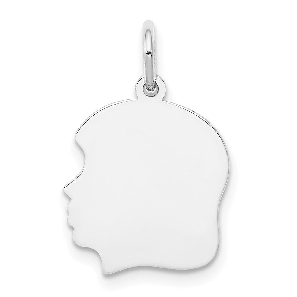 14k White Plain Medium.018 Depth Facing Left Engravable Girl Charm
