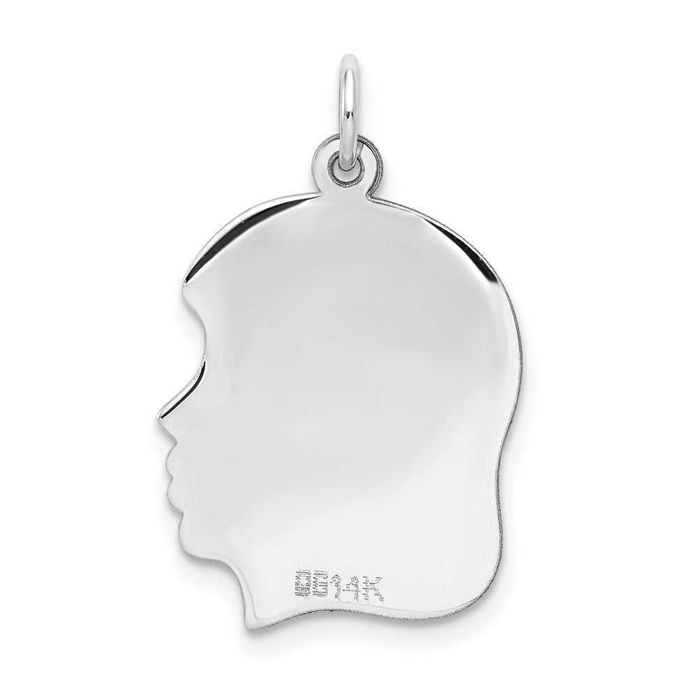 14k White Plain Medium.009 Depth Facing Right Engravable Girl Charm