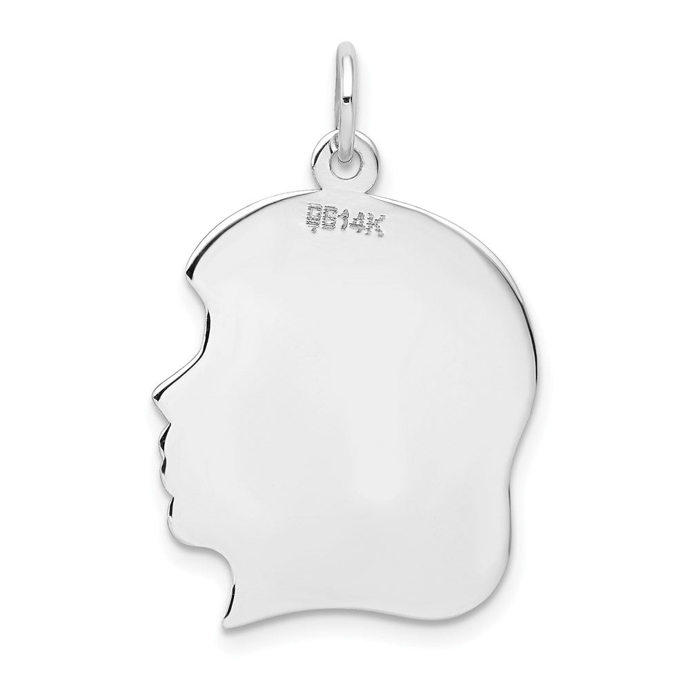14k White Plain Large.013 Depth Facing Right Engravable Girl Charm
