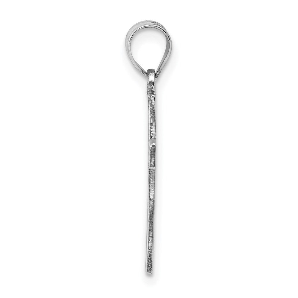 14k White Gold Solid Laser Etched Cross Pendant