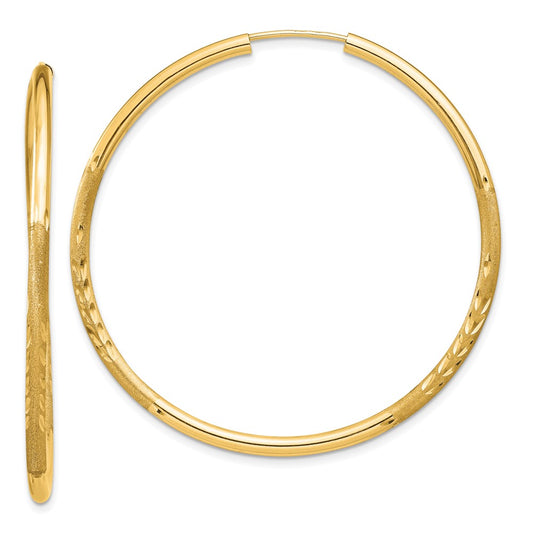 14k 2mm Satin Diamond-cut Endless Hoop Earrings