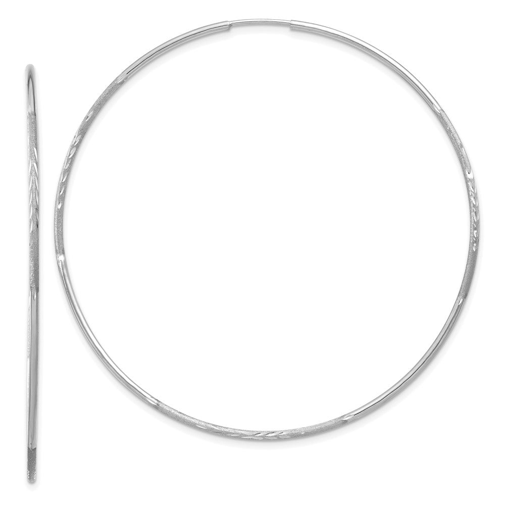 14K White Gold 1.25mm Diamond-cut Endless Hoop Earring