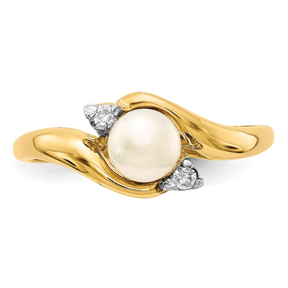 14k 5-6mm White Button Freshwater Cultured Pearl and .04 Carat Diamond Ring
