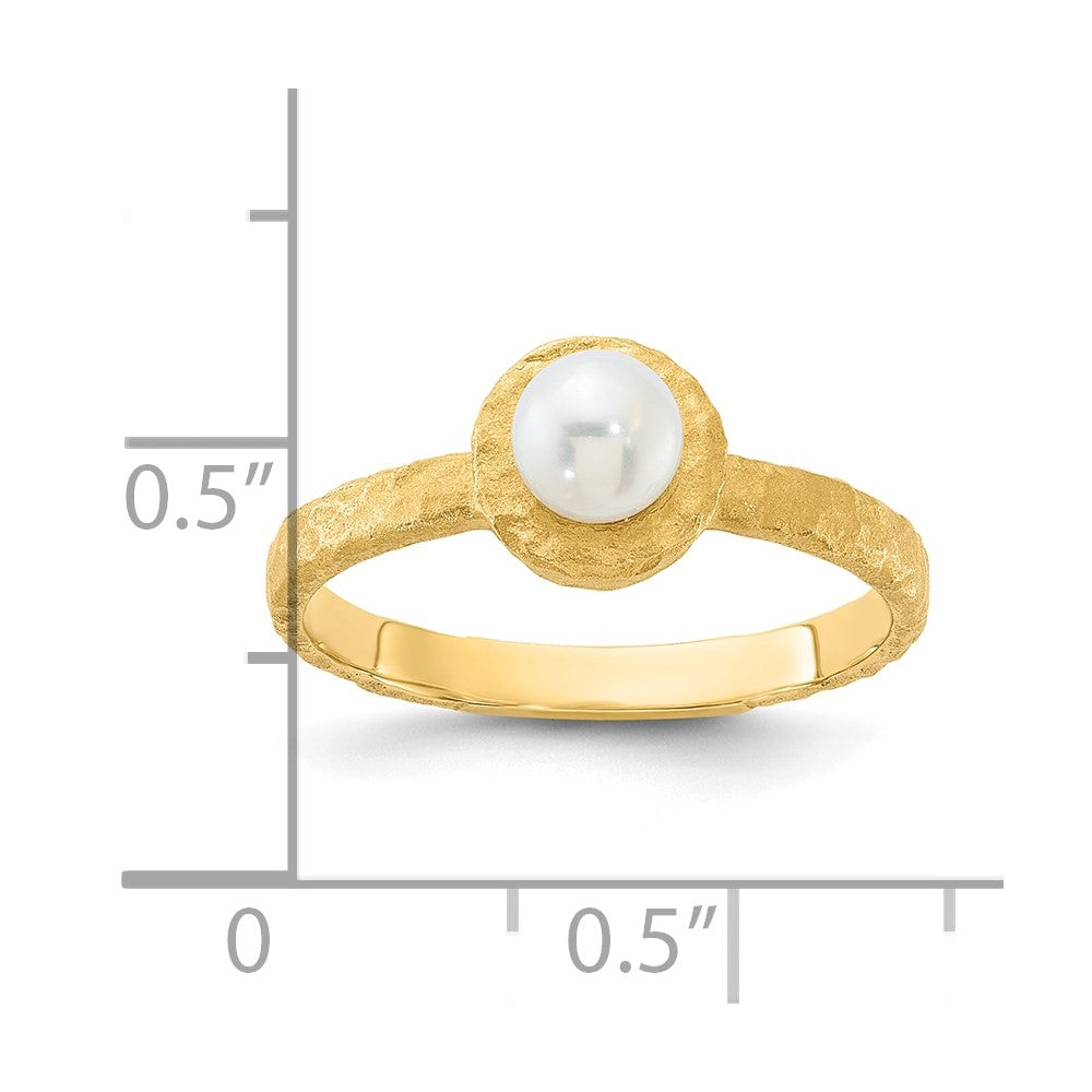 14K Brushed & Hammered 5-6mm Rnd Wht Freshwater Cultured Pearl Ring